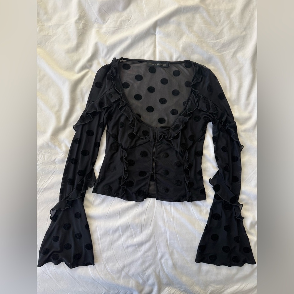 House of Harlow x REVOLVE Eugenia sheer black polka dot top size small - Picture 6 of 10